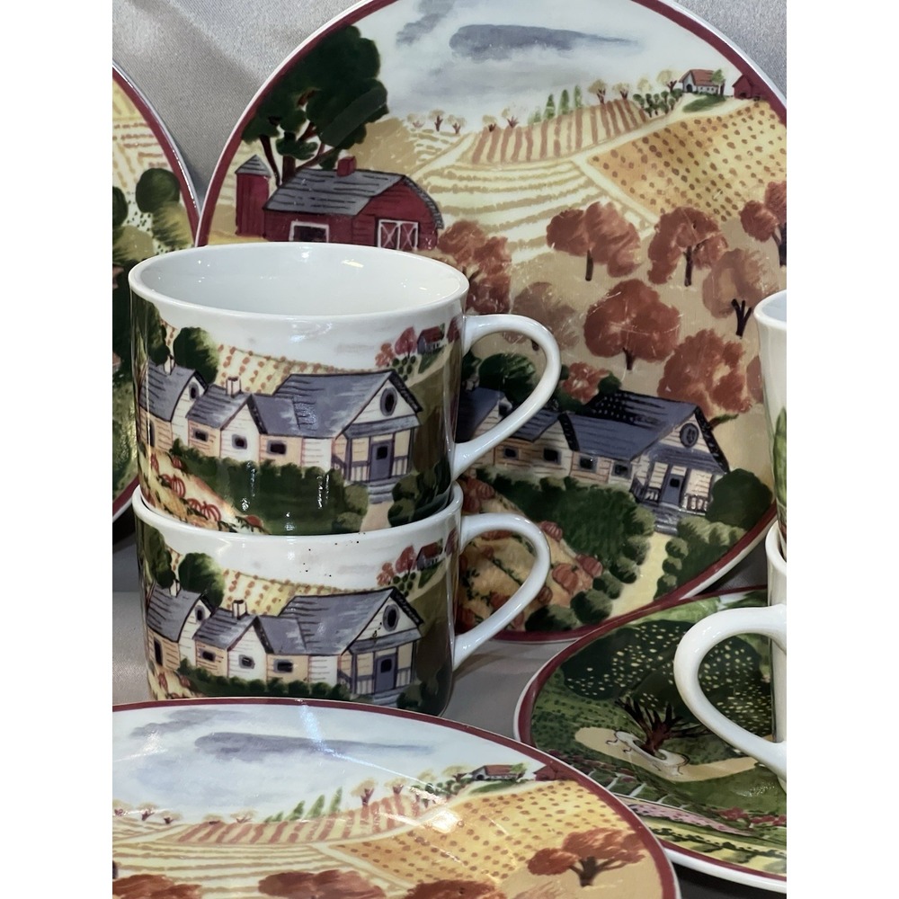 16 PC GIBSON 2 SALAD PLATES AND 2 CUPS. FARM SCENE 4 DESIGNS (2319)‎ - Picture 5 of 10